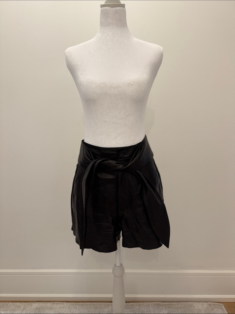 J Brand Black High-Waist Tie-Waist 100% Leather-Shorts